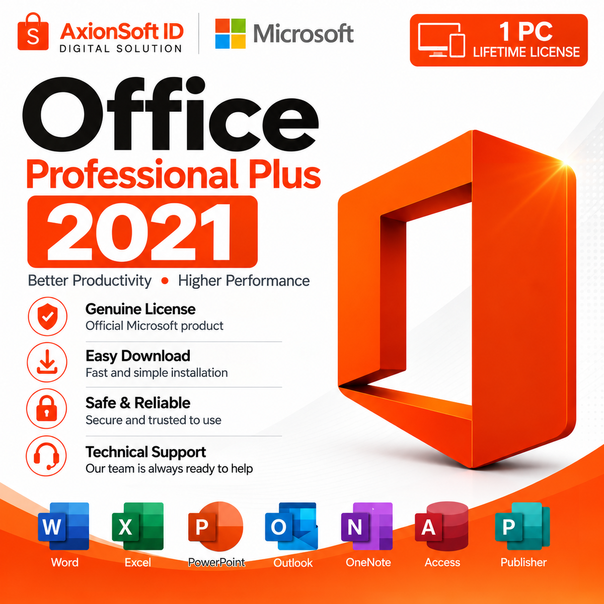 Official Lifetime Microsoft Office 2021 Pro Plus License – Full Features (Word, Excel, PowerPoint) – Supports VBA & VB