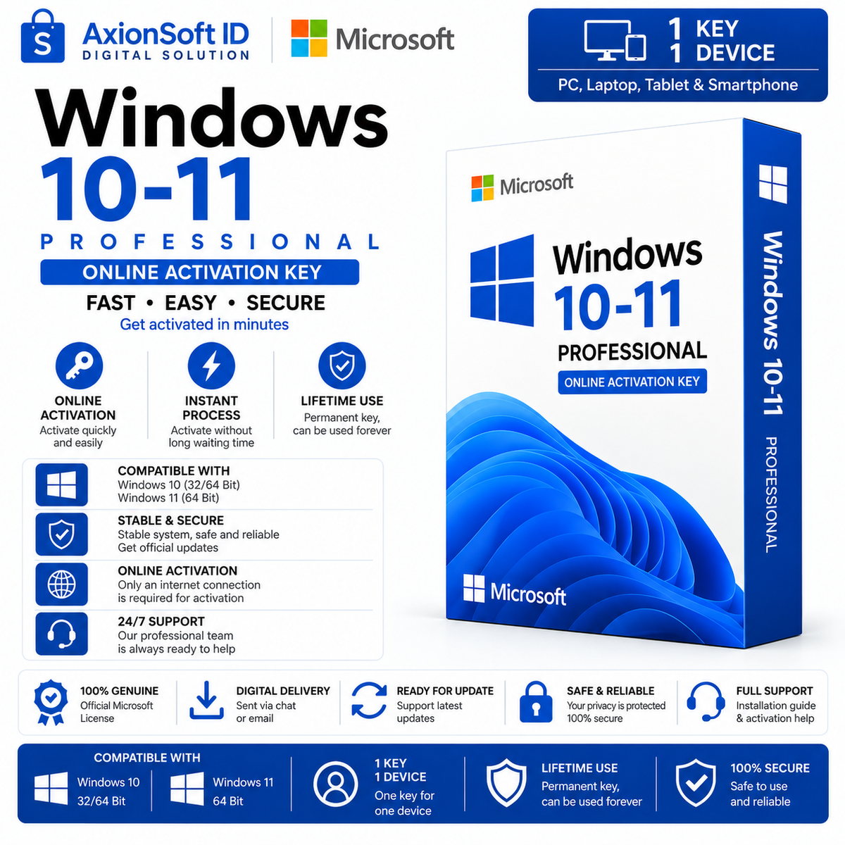Windows 11 Pro Activation Key – Lifetime License – 1 PC/Laptop