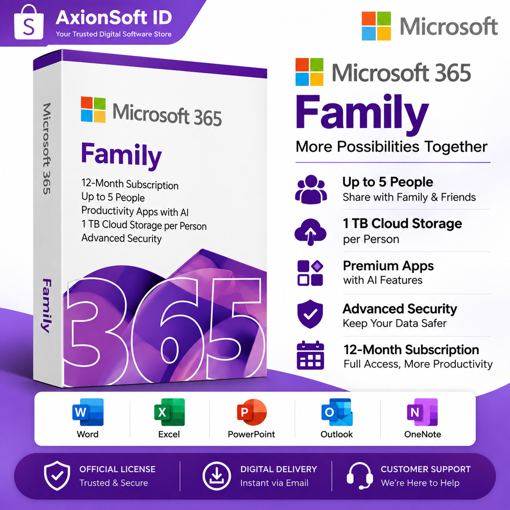 Office 365 Family – 1 Year – 5 Users – Genuine