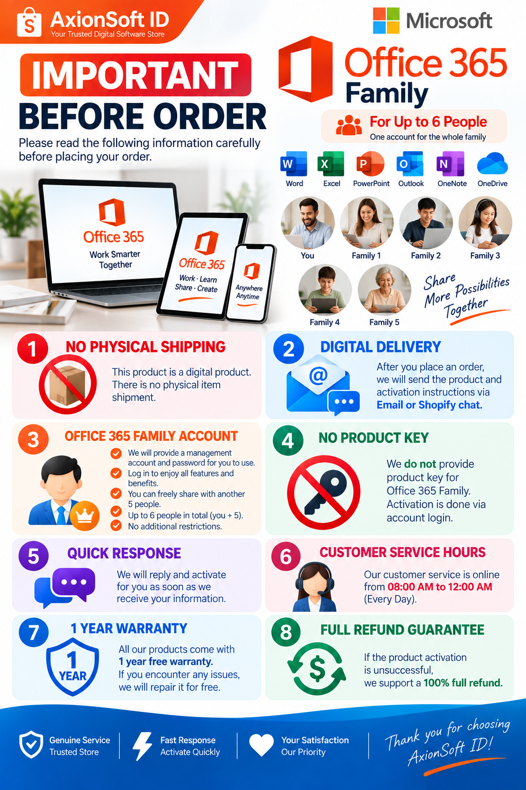 Office 365 Family – 1 Year – 5 Users – Genuine